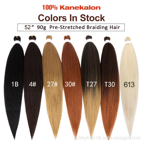 100% kanekalon braid custom package 52" 90g synthetic pre stretched braiding hair odm extension kids synthetic kanekalon